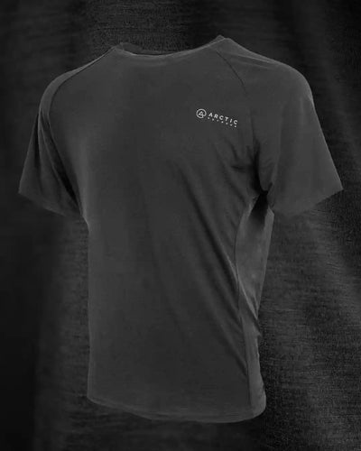 Produktbillede af sort merinould t-shirt set fra siden